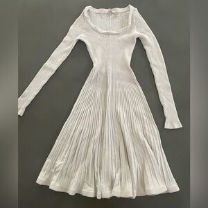 Rebecca Taylor White Ribbed Knit Dress Scoop Neck Fit Flare XS